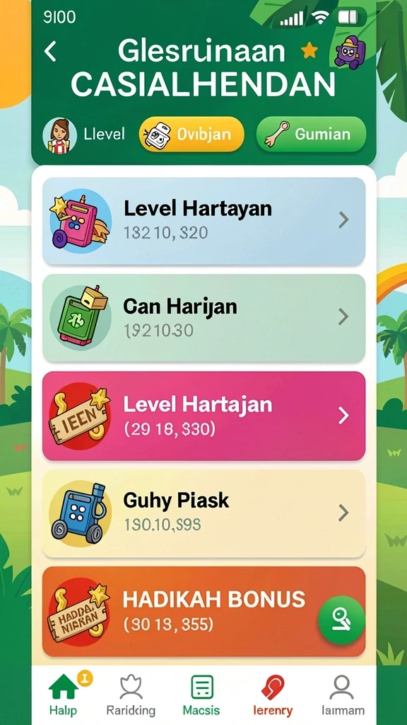 Menu permainan yang beragam dan mudah diakses oleh semua pengguna.